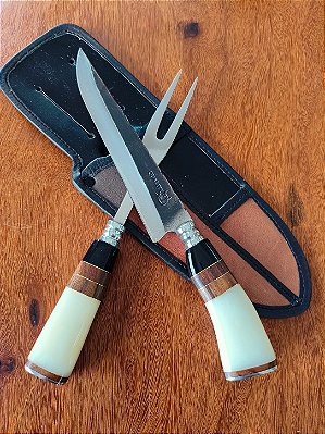 Kit Faca e Garfo inox – Com Bainha, Cabo Madeira e Resina