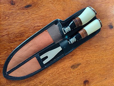 Kit Faca e Garfo inox – Com Bainha, Cabo Madeira e Resina