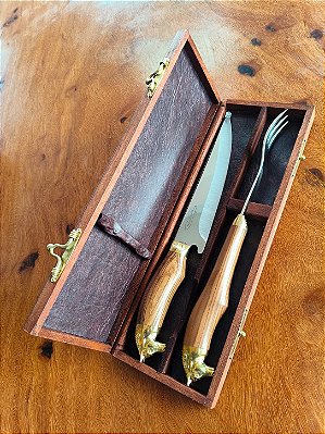 Kit para Churrasco 8" Zakharov Pampeira Garfo no Estojo de Madeira Jacaranda