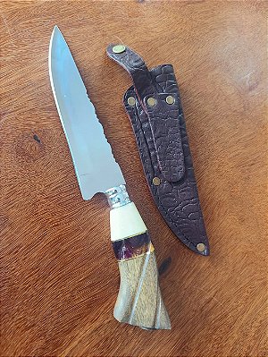 FACA ARTESANAL INOX CIRURGICO 7" CABO EM MADEIRA E RESINA roxinha