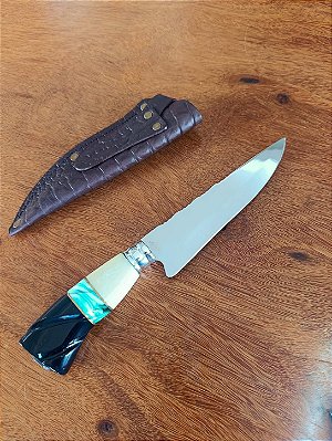 FACA ARTESANAL INOX CIRURGICO 7" CABO EM MADEIRA E RESINA verde