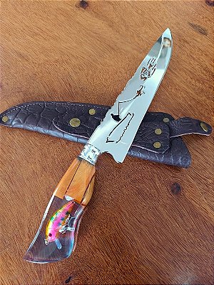 FACA ARTESANAL PESCARIA 8" , CABO HIBRIDO