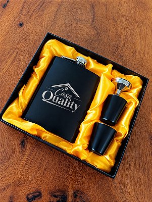 Kit com 10 Cantil Bolso Personalizado em Aço Inox Com 2 Copos E Funil