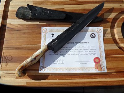 Faca Gaucha Laminada em Aço Carbono 5160 Cabo D´Avila 10” lamina larga, fosfatizada, cabo em Osso Bovino.