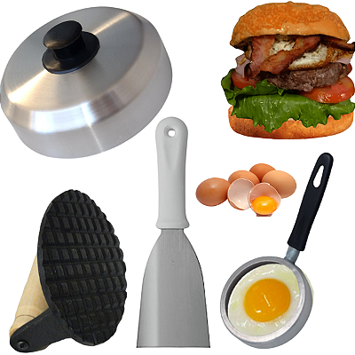 Kit Espátulas + Abafador + Modelador de Ovo + Amassador | Profissional para Chapa