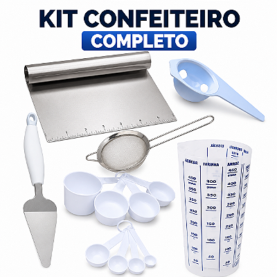 Kit Confeiteiro Copo Medidores Peneira Espátula Separador