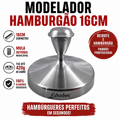 Modelador de Hambúrguer 16 cm em Alumínio para Chapa e Lanches