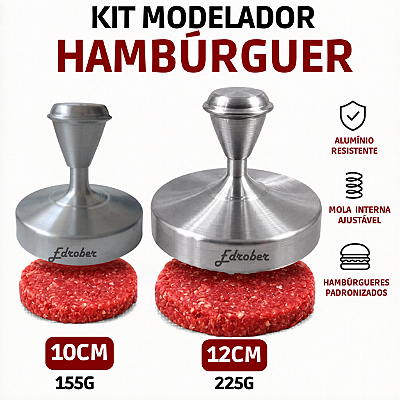 Kit Modelador de Hambúrguer 10cm e 12cm Prensador em Alumínio