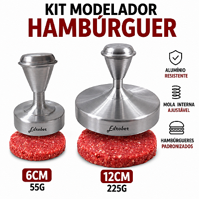Kit Modelador Hambúrguer 12cm + Mini Modelador 6cm Alumínio