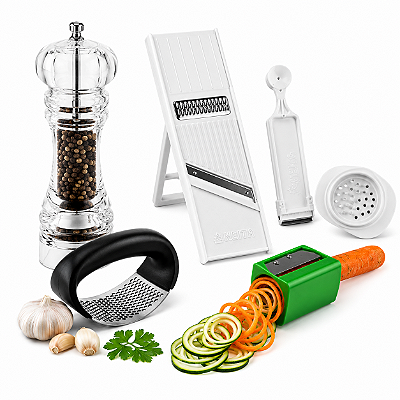 Kit Cortador Legumes Cozinha Moedor Pimenta 5 Em 1 Fatiador
