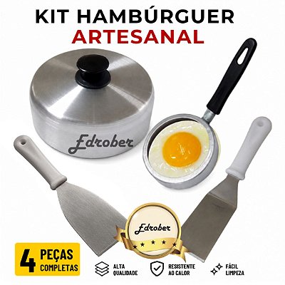Kit Abafador Hambúrguer Aro Modelador Fritar Ovo Espátulas