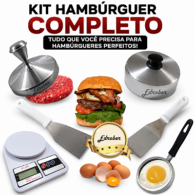 Kit Hambúrguer Profissional Prensa Abafador Espátulas Balança