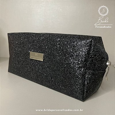 Nécessaire Box Brilho Preto Personalizada com Logomarca na Plaquinha gravada a laser