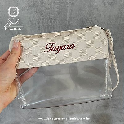 Nécessaire Transparente Cristal Xadrez Marfim Personalizada com nome/logomarca bordada