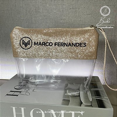 Nécessaire Transparente Cristal Brilho Pérola Personalizada com nome/logomarca bordada