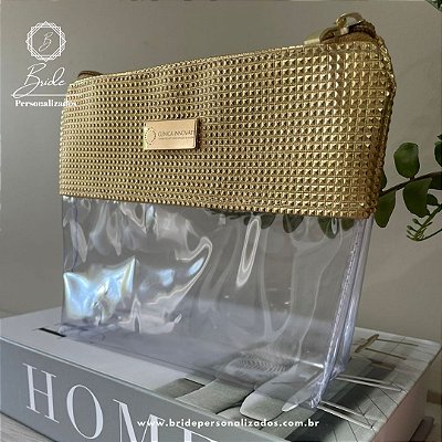 Nécessaire Cristal Dourada com Plaquinha Personalizada gravada a Laser