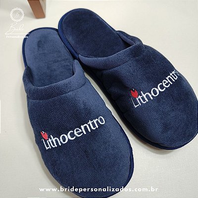 Pantufa Azul Marinho Personalizada com Logomarca bordada