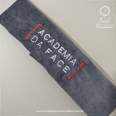 Faixa de Cabelo Personalizada Cinza Aveludada com logomarca Bordada