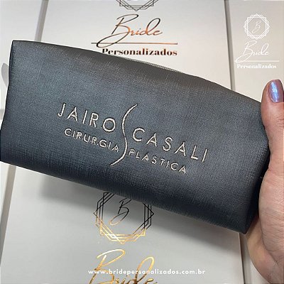 Nécessaire Box Cinza Chumbo Com logomarca bordada