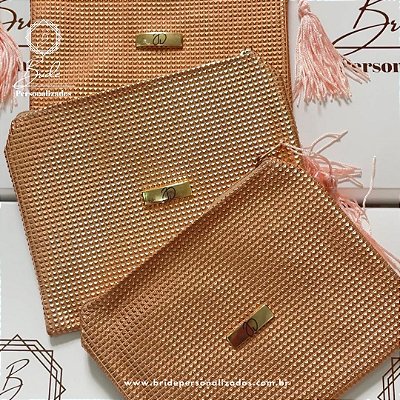 Nécessaire Metalizada Rosé Gold com placa personalizada