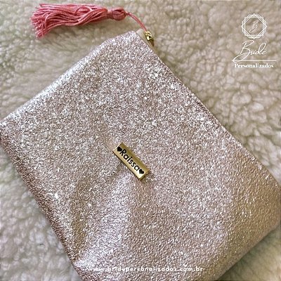 Nécessaire Shine Pérola com plaquinha metalizada personalizada