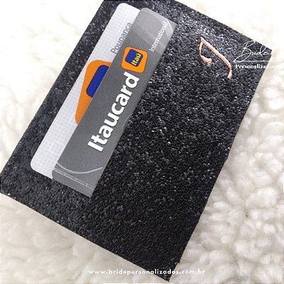 Carteira Porta Cartão Personalizada - Preta com Brilho