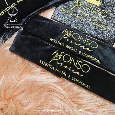 Faixa de Cabelo Aveludado com logomarca personalizada Preta