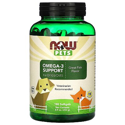 Omega-3 Support Cães e Gatos 180 Softgels Now Pets