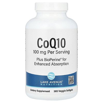 Coenzima Q10 100 miligramas BioPerine 365 Softgels Lake Avenue