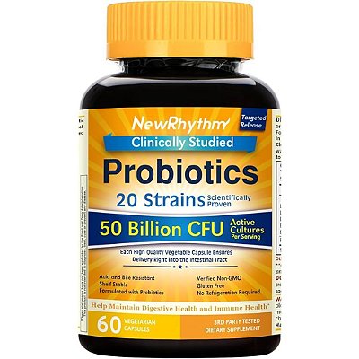 Probióticos 50 Bilhões De Unidades Formadoras de Colônias 20 Cepas 60 Cápsulas Newrhythm