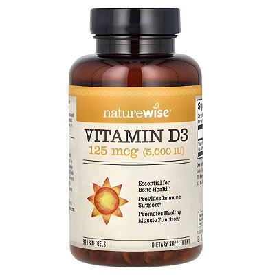 Vitamina D3 125mcg (5.000 IU), 360 Cápsulas NatureWise
