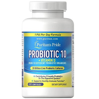Probiótico 10 com vitamina D, 120 Cápsulas, Puritan's Pride