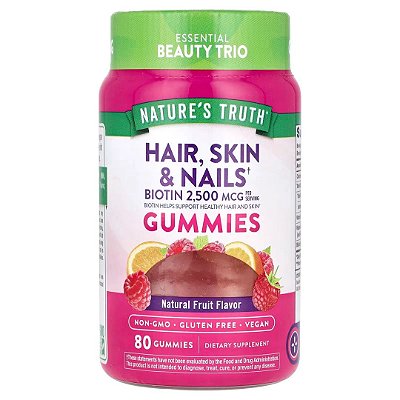 Hair, Skin e Nails (Cabelo, Pele e Unhas), 2500 Microgramas, 80 Gomas, Nature's Truth
