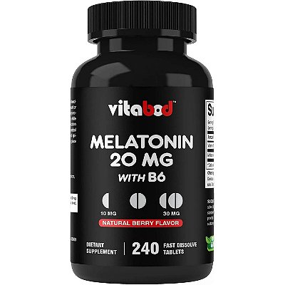Melatonina, 20mg, 240 comprimidos de dissolução rápida, Com Vitamina B6, Vitabod