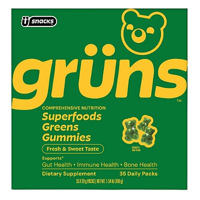 Grüns Adult Greens Gummies, Superfoods, Prebióticos, Fibras, 20+ Vitaminas e Minerais – 35 Sachês