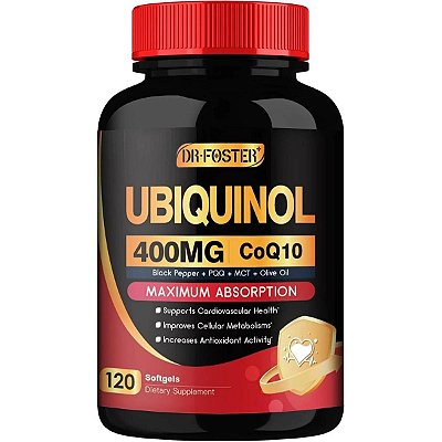 Ubiquinol, Coenzima CoQ10 400mg, Com Vitamina E, PQQ e Pimenta Preta, 120 Softgels, Dr Foster