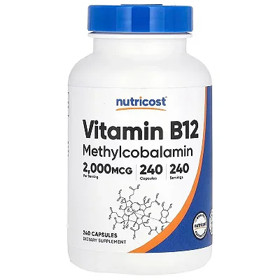 Vitamina B12 2000mcg Metilcobalamina, 240 cápsulas, Nutricost