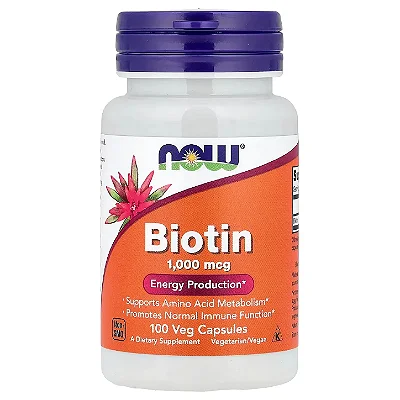 Biotina 1000mcg, 100 Cápsulas Vegetais, 100 Doses - NOW Foods