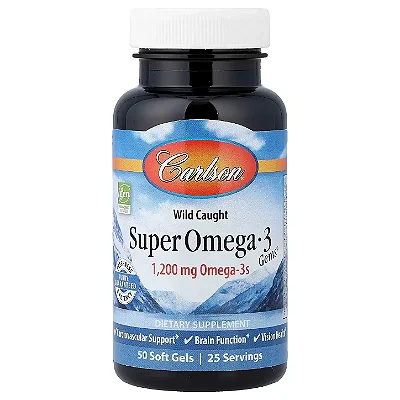 Ômega-3 Super Gems 1200mg, 50 Cápsulas, EPA 600mg e DHA 400mg - Carlson