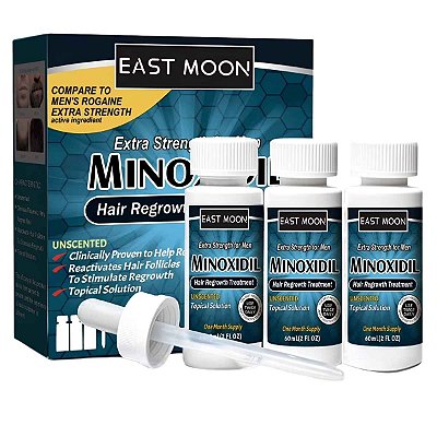 Minoxidil 5%, Kit 3 Frascos de 60ml, 3 meses East Moon