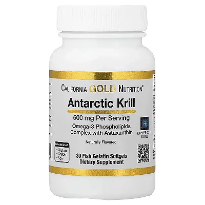 Óleo de Krill Antártico 500mg, 30 Softgels, Ômega-3 em Fosfolipídios com Astaxantina - California Gold