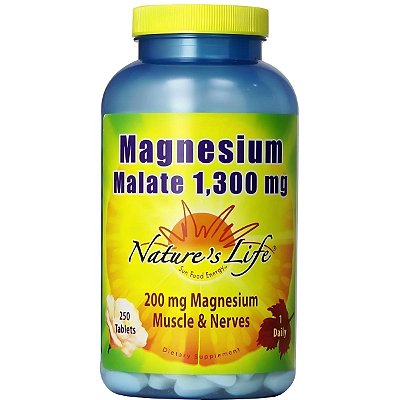 Malato de Magnésio 1300mg, 200mg Elementar, 250 Comprimidos - Nature's Life