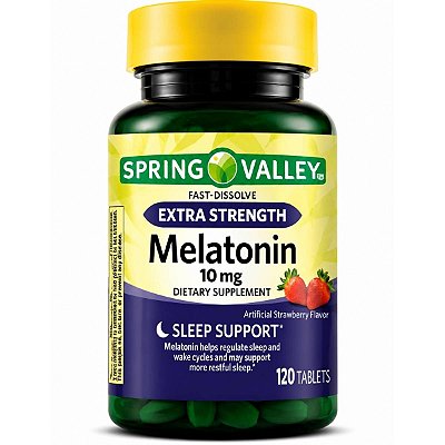 Melatonina 10mg Sublingual Fast Dissolve, 120 Tabletes, Sabor Morango - Spring Valley