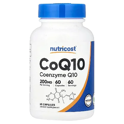 CoQ10 200mg, 60 Cápsulas, Coenzima Q10 - Nutricost