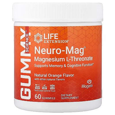 Neuro-Mag Magnésio L-Treonato, 60 Gummies Sabor Laranja Life Extension