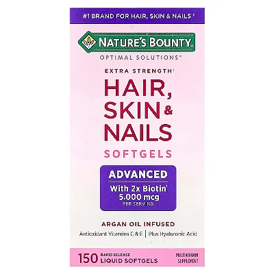 Hair Skin & Nails Advanced, 150 Softgels, Biotina 5000mcg com Ácido Hialurônico - Nature's Bounty