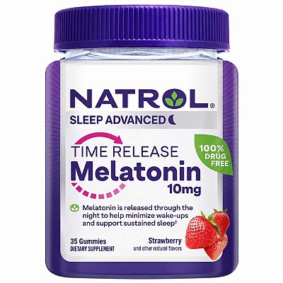 Melatonina 10mg Gummies, Time Release, Liberação Lenta, Morango, 35 gummies - Natrol