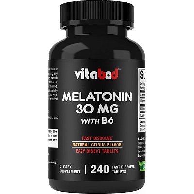 Melatonina 30mg Com Vitamina B6, 240 Comprimidos Sabor Cítrico, Vitabod