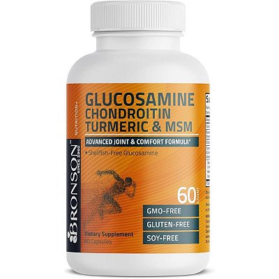 Glucosamina 1500mg + Condroitina, Cúrcuma (Turmeric) e MSM 60 Cápsulas - Bronson