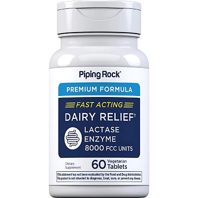 Lactase 8000 FCC Dairy Relief 60 Tabletes Vegetarianos - Piping Rock
